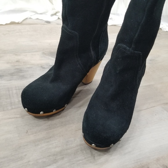 UGG Shoes Ugg Boots Rumer Suede Leather Tall Wood Heel Blck Poshmark